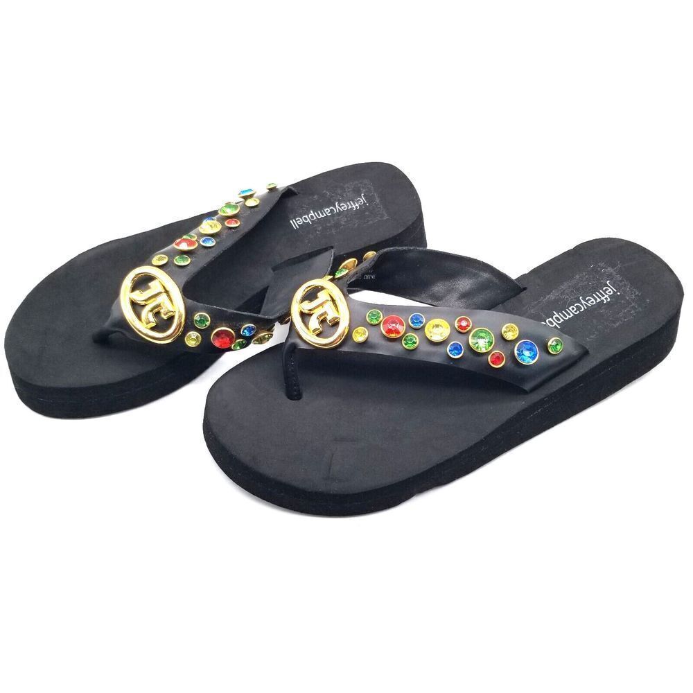 Jeffrey Campbell Women Iconics Flip‎ Flop Size 7 Black Crystal Embellished Thong